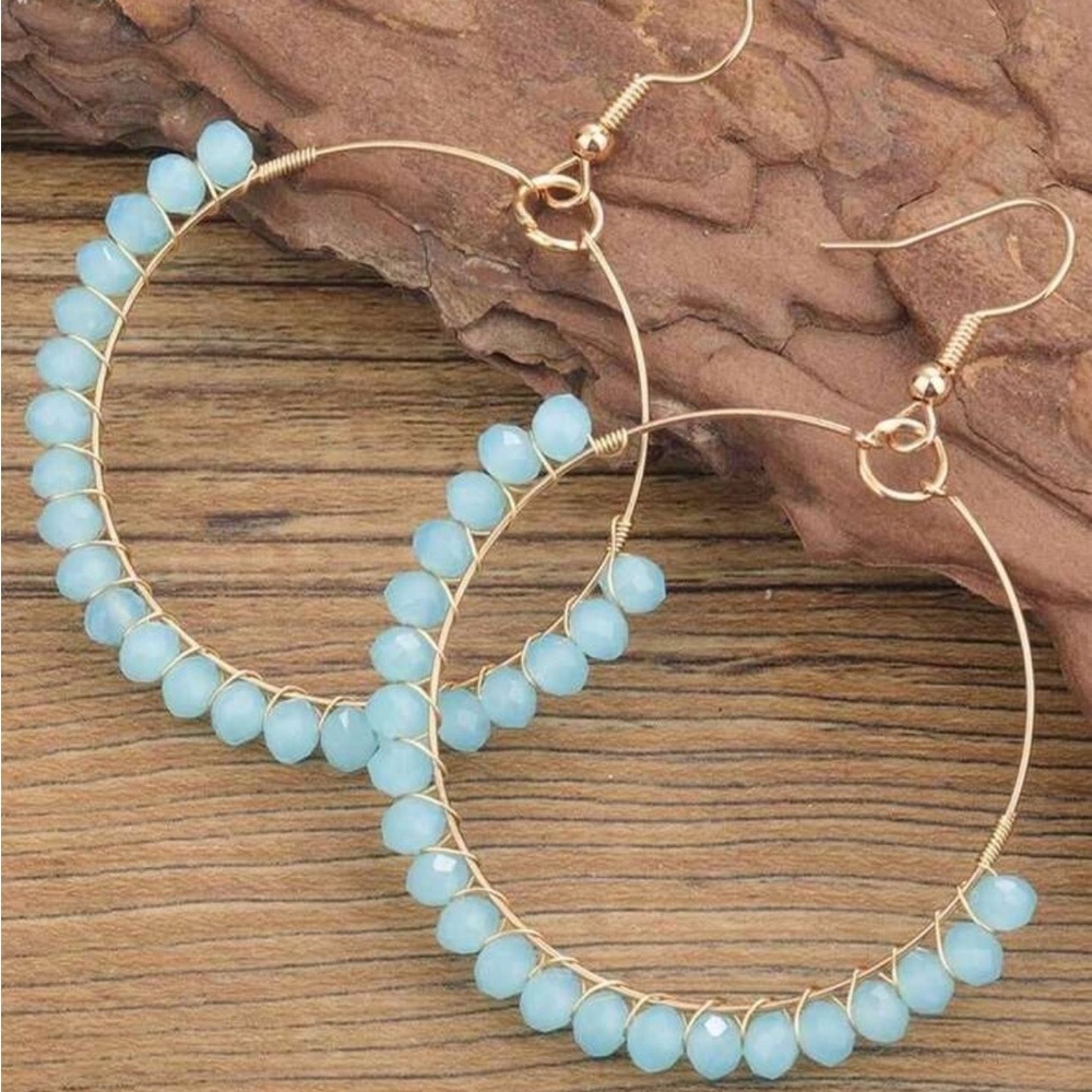 NWOT Blue Beaded Hoop Earrings